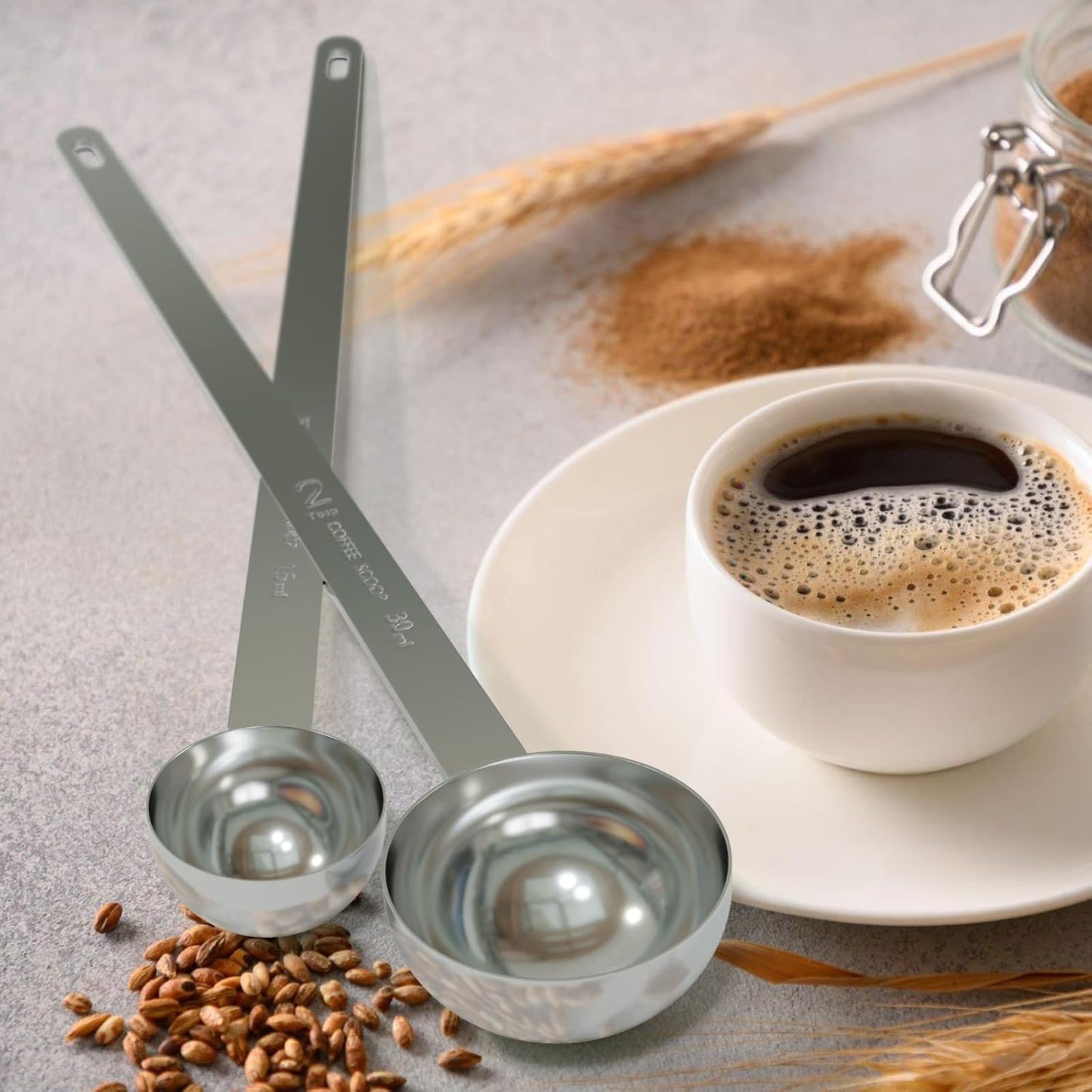 Extra Long Handle Coffee Scoop Set, 1tbsp &amp; 2tbsp Measuring Spoon | 15ml + 30ml, Food-Grade Stainless Steel, Accurate Measurement, Dishwasher-Safe, Engraved Marking, Coffee Ritual Essential