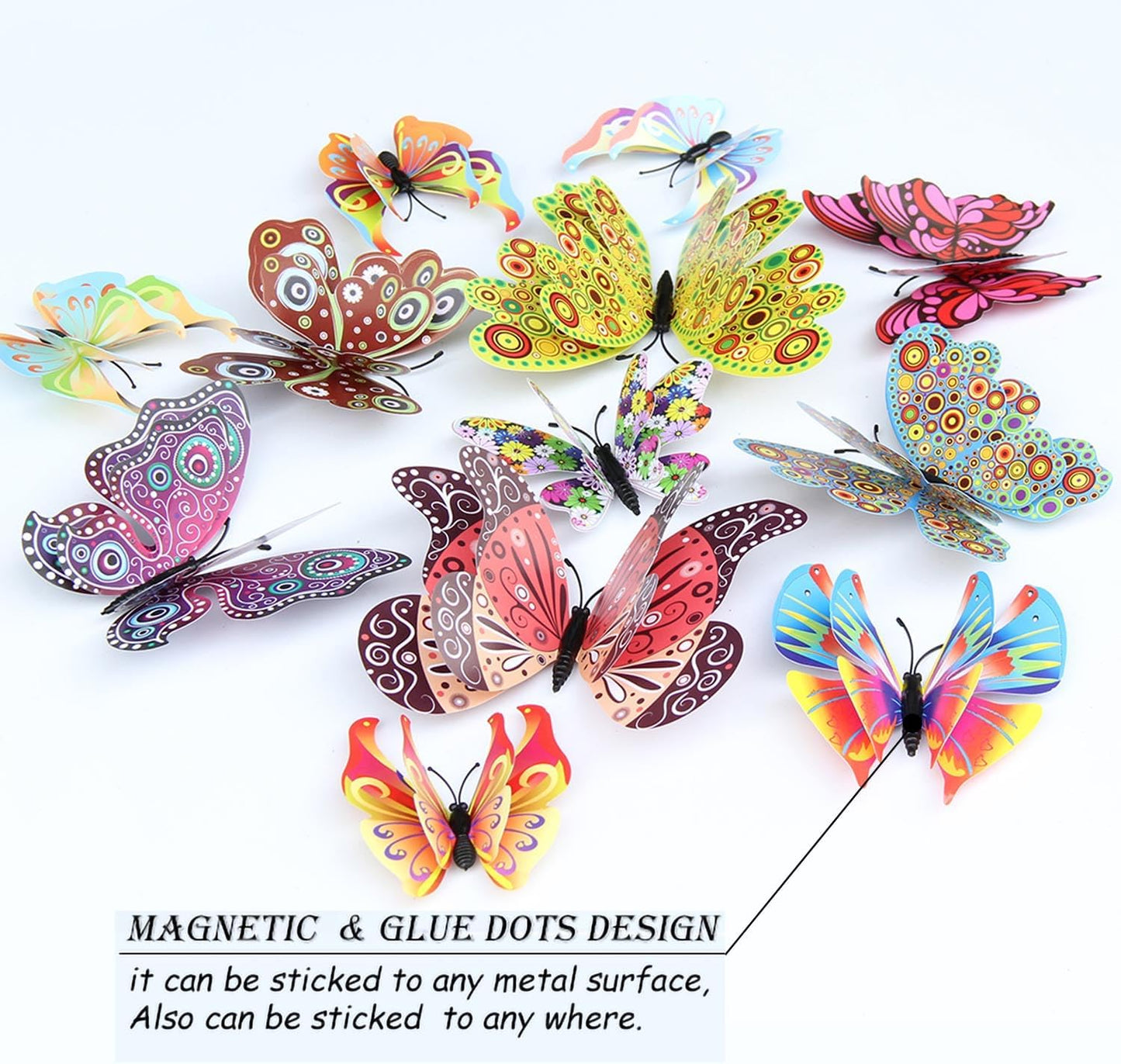OPSEAM 3D Butterfly Wall Decor Butterfly Decorations Stickers with Magnets | 24 PCS Circl,12 Styles Double Layer Butterfly for Classroom Decoration,Locker Refrigerator, Reusable,Waterproof