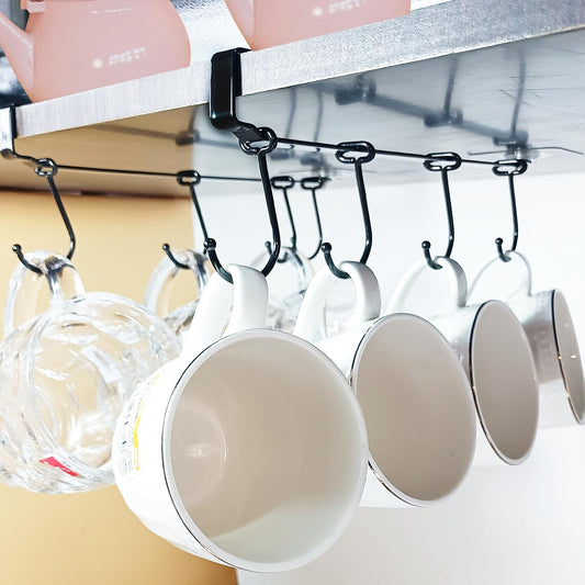 Adjustable Mug Hooks - Secure & Sturdy-Designed for Ease of Use & Durability-Ideal for Kitchens & Pantry Storage-Black