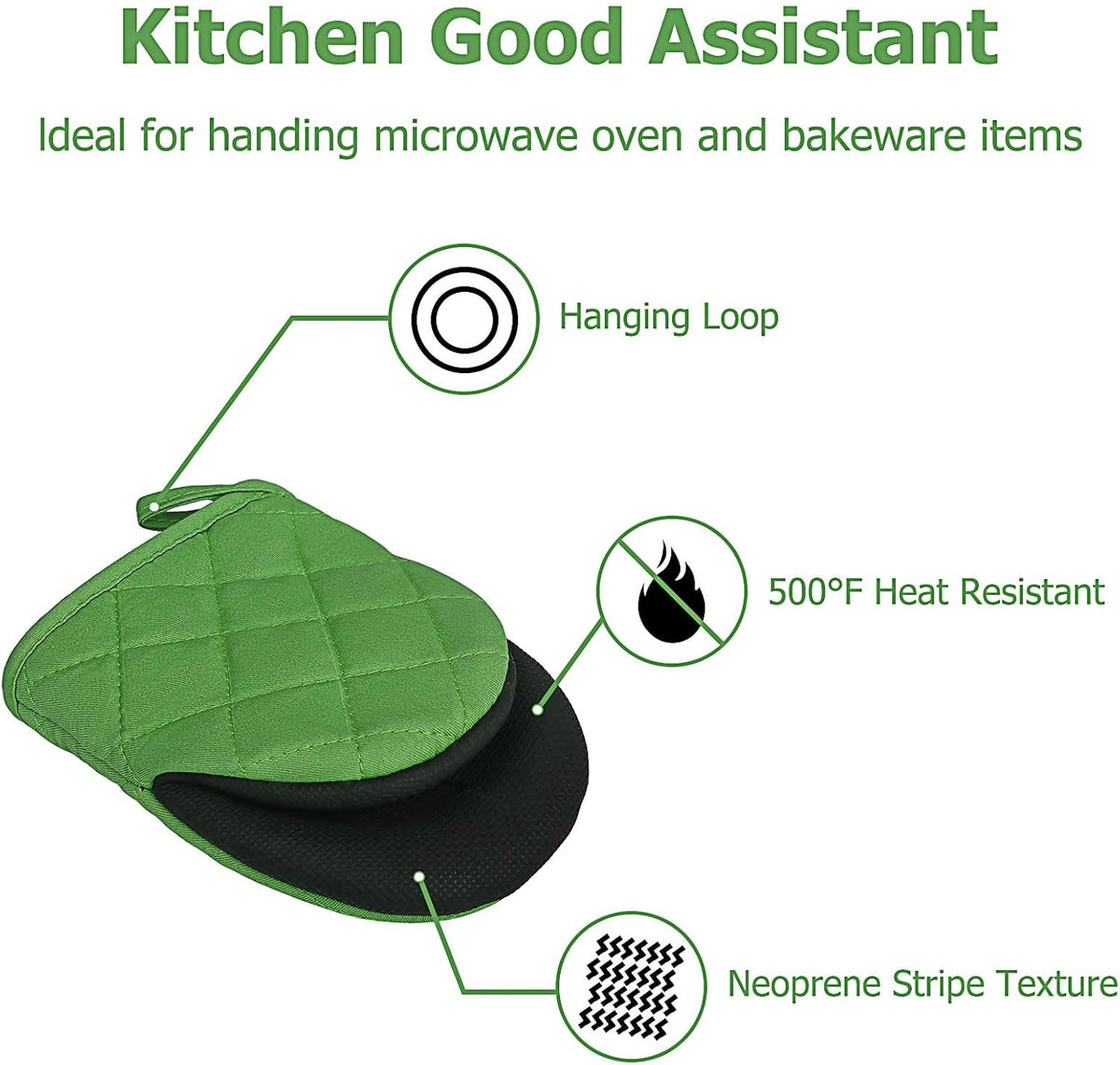 1 Pair Short Oven Mitts, Heat Resistant Silicone Kitchen Mini Oven Mitts for 500 Degrees, Non-Slip Grip Surfaces and Hanging Loop Gloves, Baking Grilling Barbecue Microwave Machine Washable