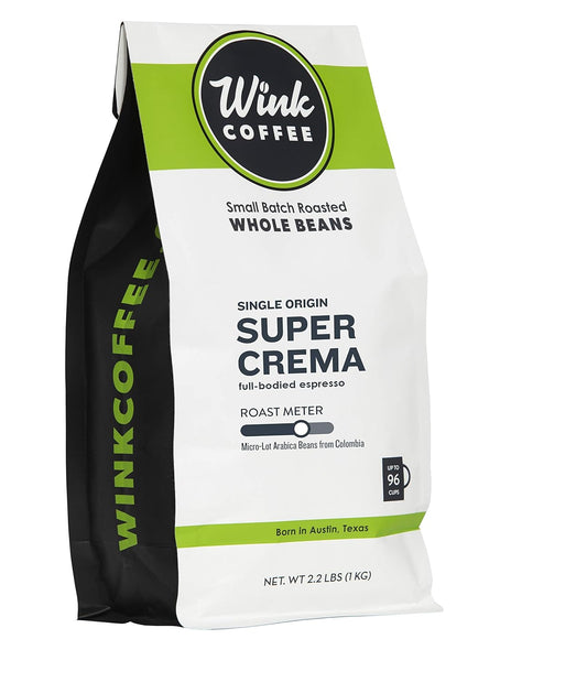 Wink Coffee Super Crema Espresso - 100% Arabica Whole Bean Coffee - Large 2.2 Pound Bag - Colombian Single Origin - Rich,