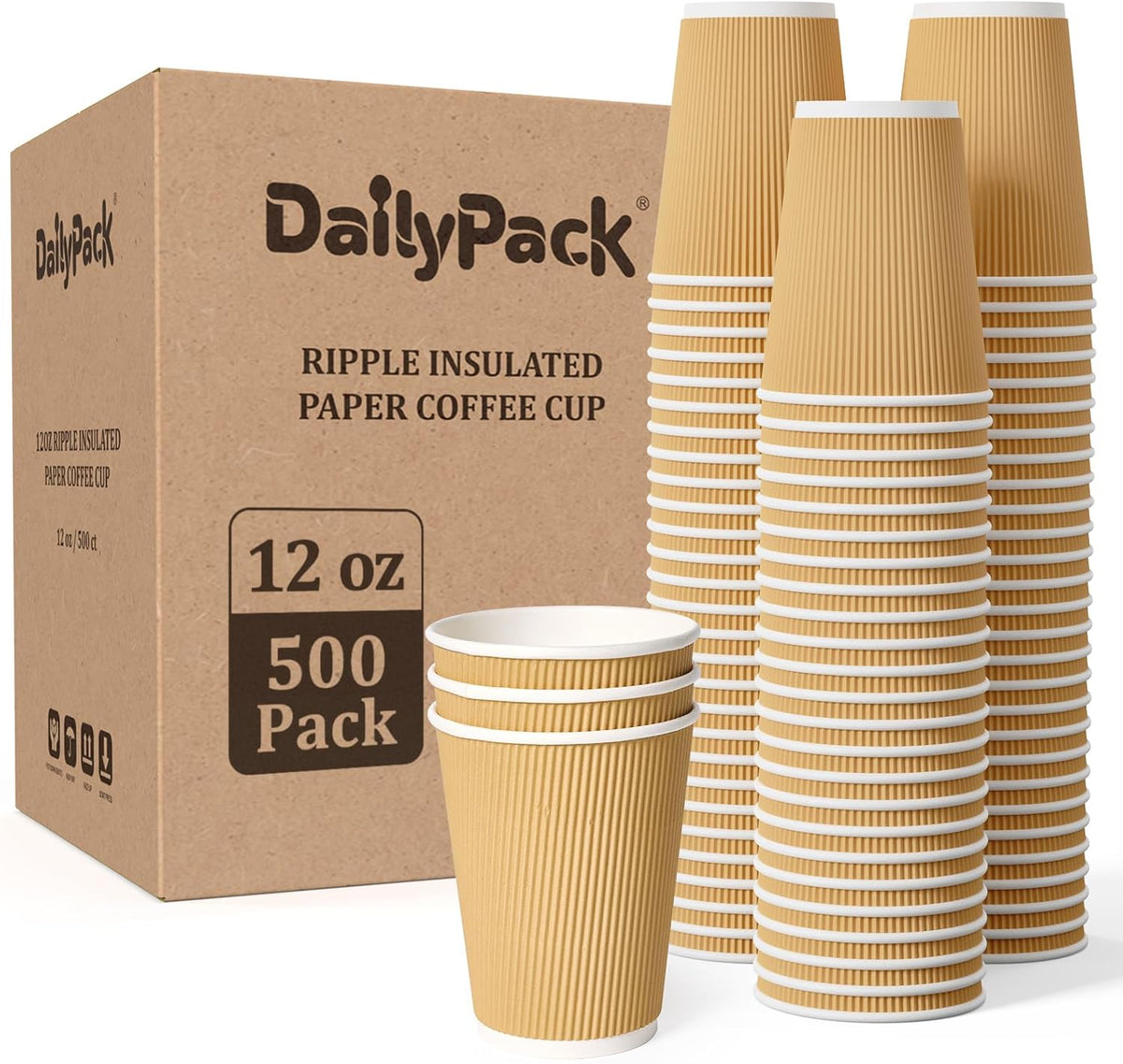 500 Count 12 oz Insulated Ripple Wall Paper Coffee Cups