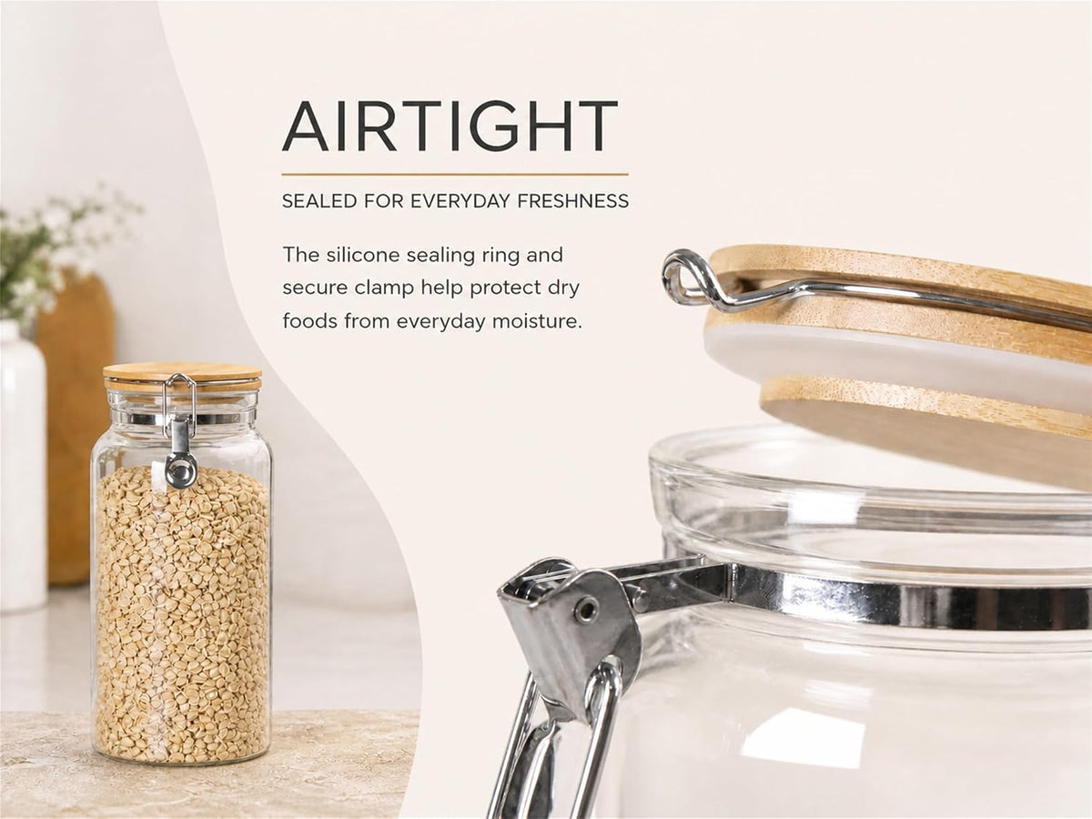 KKC HOME ACCENTS 95oz Glass Jars with Airtight Wooden Lid, 2 Pack