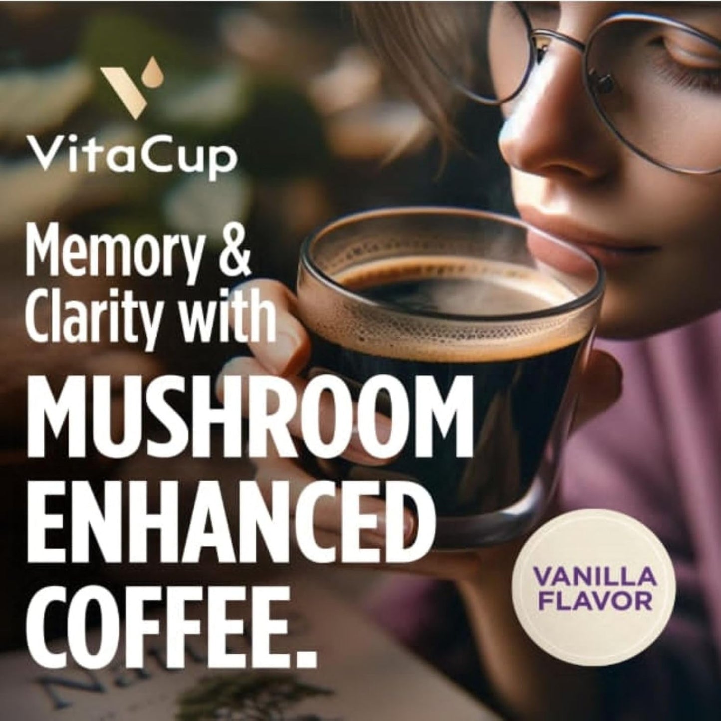 VitaCup Vanilla Flavored Mushroom Coffee Pods with Lions Mane, 32ct | Medium Dark Roast, Dark Roast, Chaga