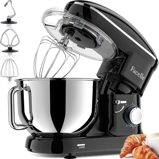 Facelle Stand Mixer, 660W 6 Speed Electric Kitchen Mixer with Pulse Button, Attachments include 6.5QT Bowl, Dishwasher Safe