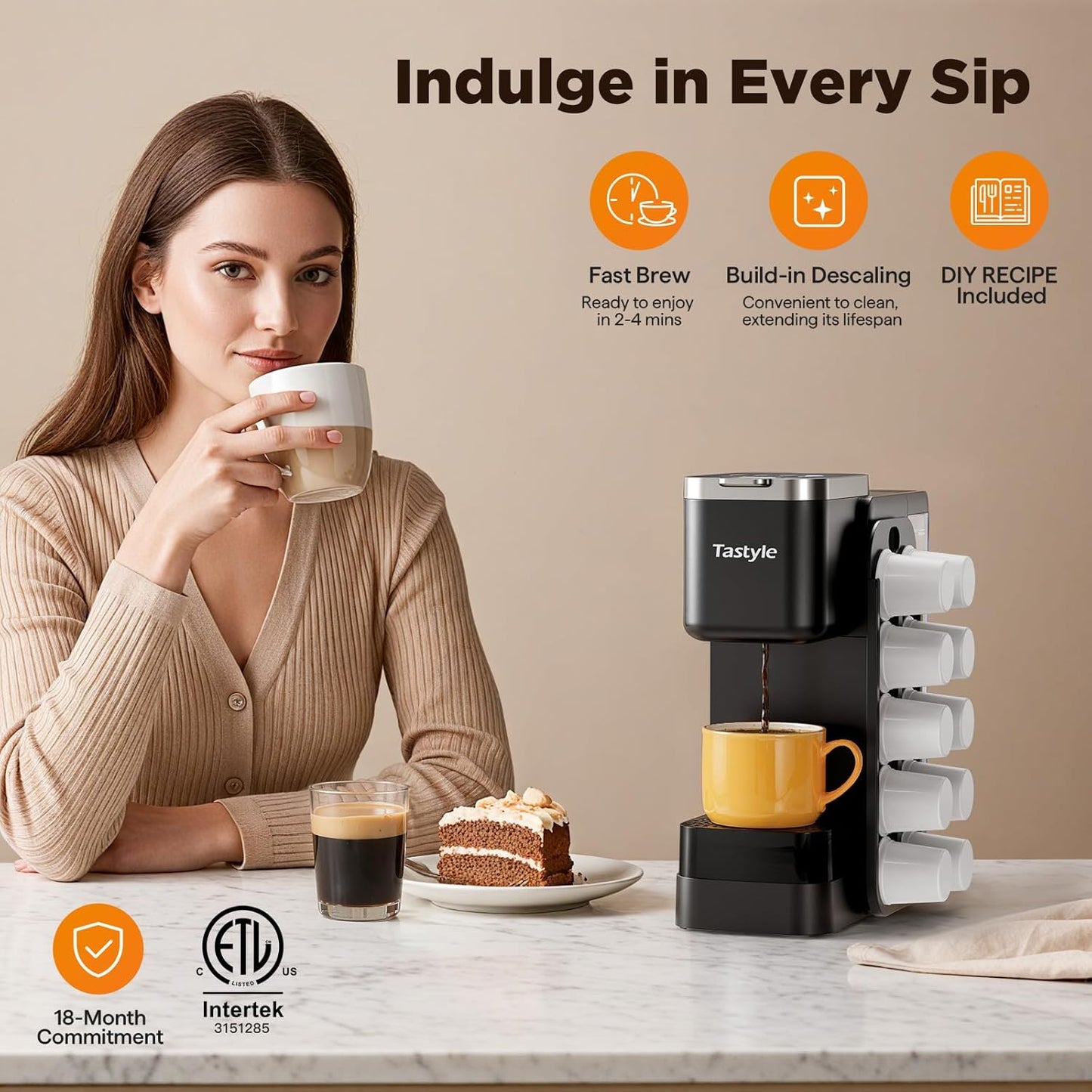 Tastyle Hot &amp; Iced Coffee Maker with Magnetic K-Pod Holder, Fits 7.3'' Mug