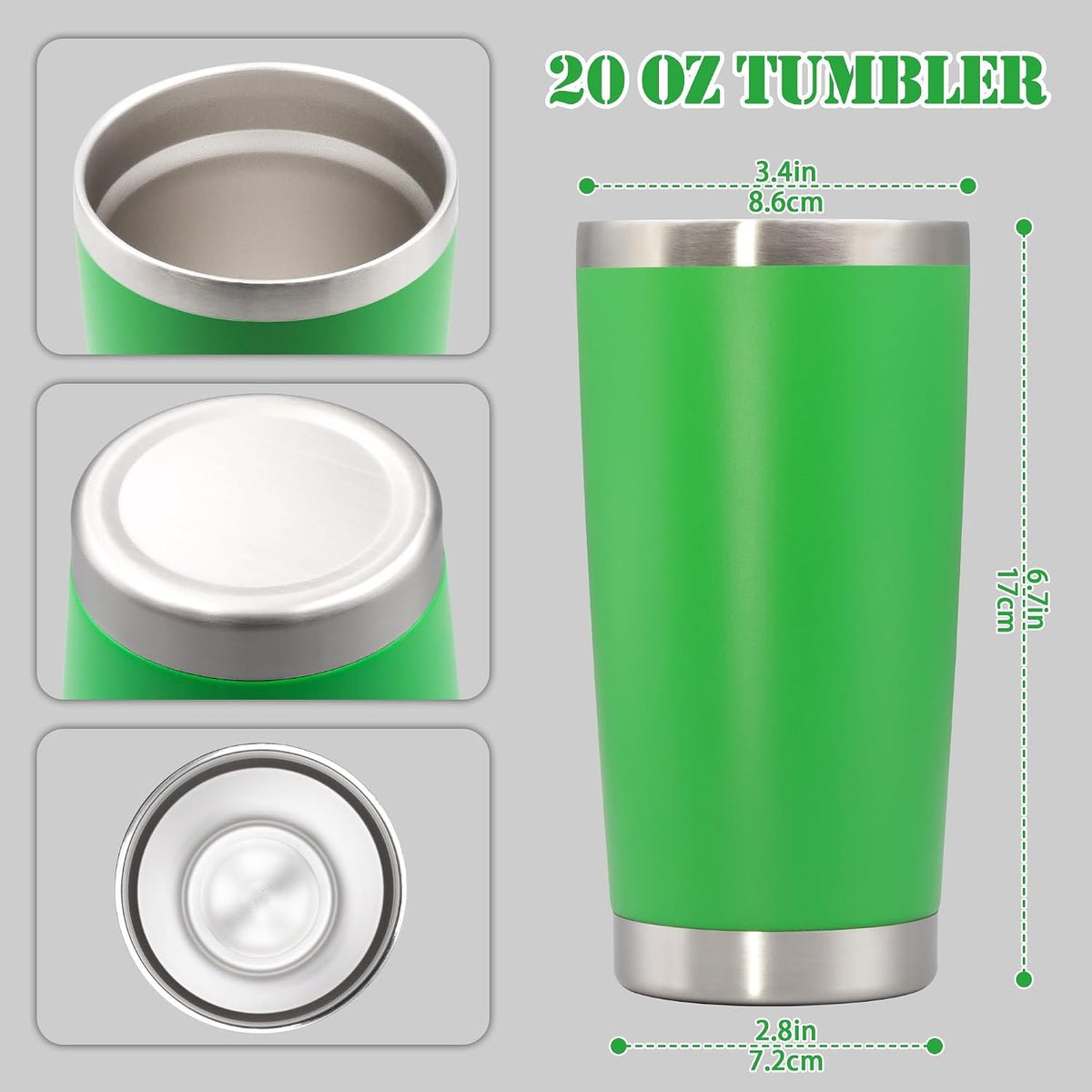 20 oz Tumbler Insulated Tumblers Stainless Steel Coffee Mug,Green 6PCS | Double Wall Vacuum Travel Coffee Tumbler ,Powder Coated Tumbler Cup Keep Hot &amp; Cold