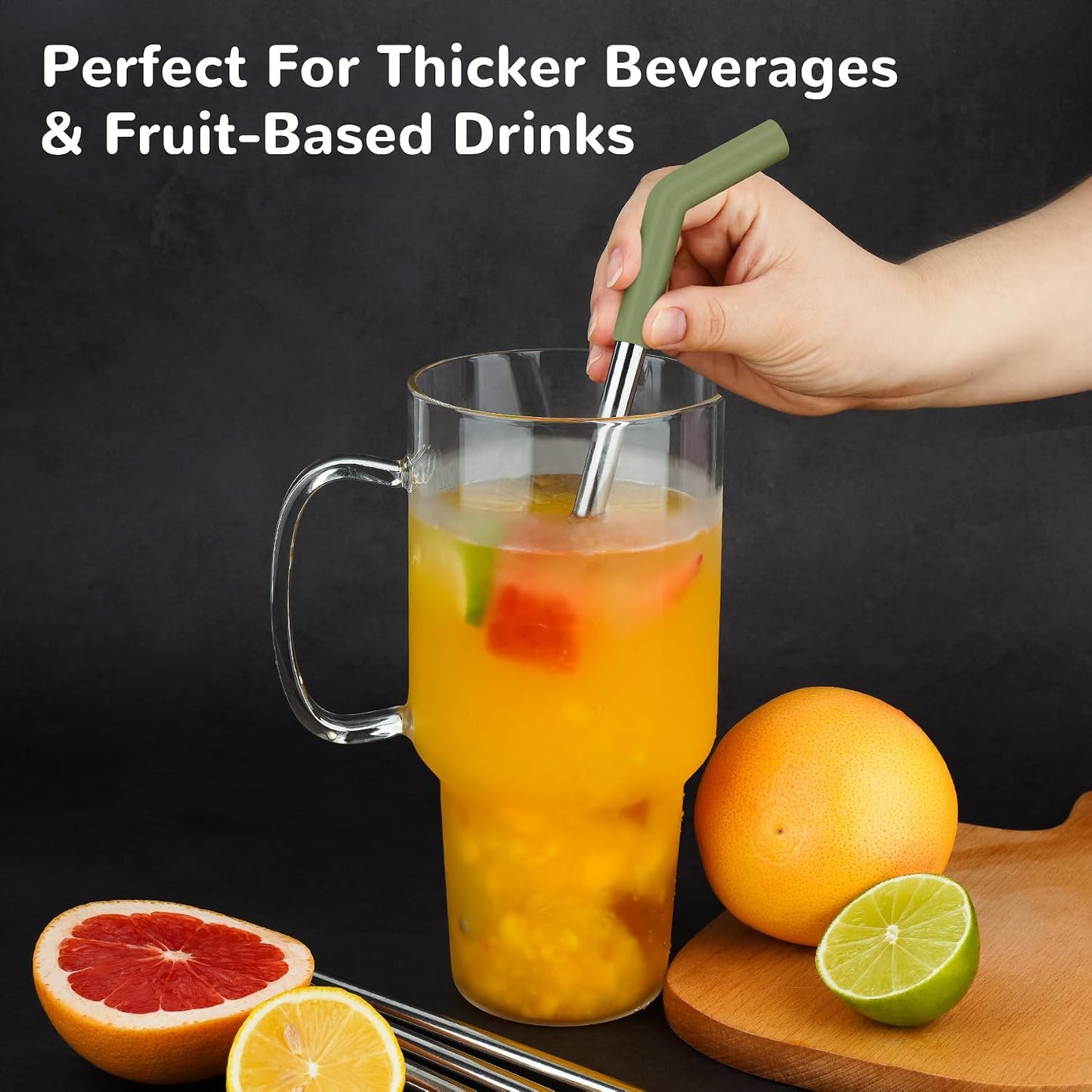 Tomorotec 6PCS Stainless Steel Straws with Silicone Tip Fit for Stanley Cup