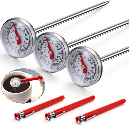 Frienda 3 Pcs Instant Read 1 Inch Dial Thermometer Pocket Food Thermometer with 3 Pcs Calibration Sleeves for Coffee Drinks