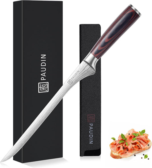 PAUDIN Carving Knife, 10 Inch Professional Ham Slicing Knife with Sheath, High Carbon Stainless Steel Meat Cutting Knifes,