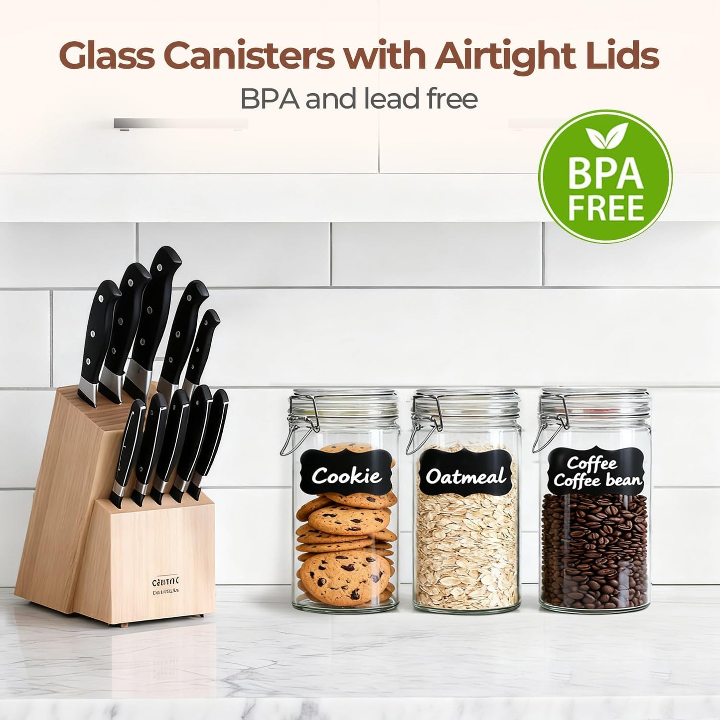 ComSaf Glass Pantry Jars with Airtight Lids 34 oz 3 Pack Coffee Canisters