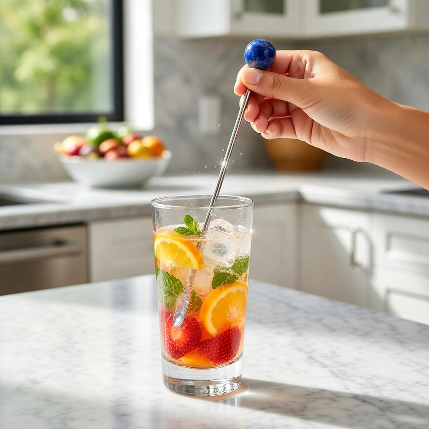 Homestia 6 Pcs 7.5'' Metal Stir Sticks, Colorful Gemstone Cocktail Stirrers | Reusable Stainless Steel Coffee Stirrer, Drink Swizzle Sticks, Natural Stone Decor Beverage Stir Stirring for Bars Home Use