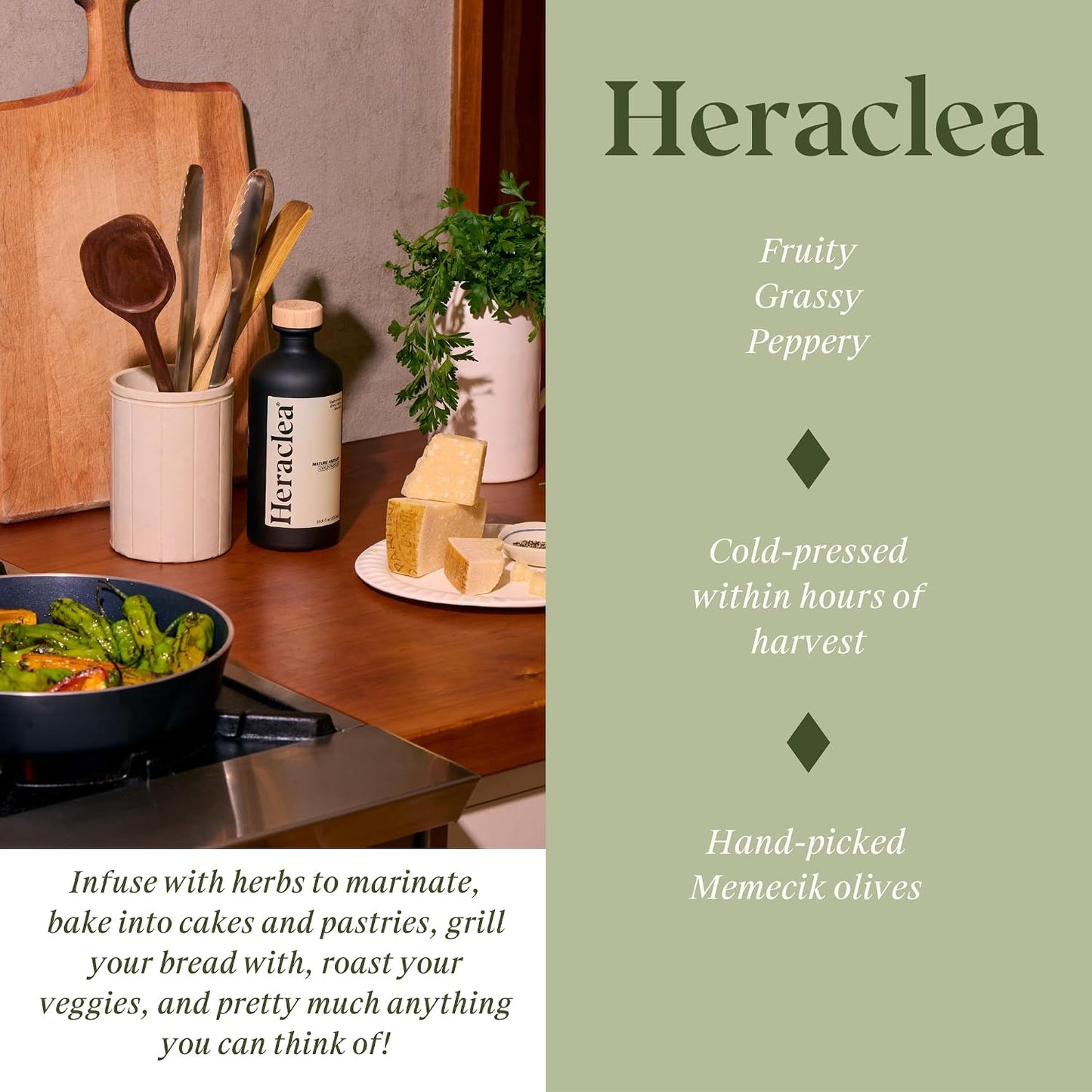 Heraclea - The Pairing - Organic Extra Virgin Olive Oil - Cold Pressed - Organic Olive Oil - Cold Pressed EVOO - Polyphenol Rich EVOO - 16.9 oz Bottles | Cold Pressed - Organic EVOO - Polyphenol Rich EVOO - Family Farmer Grown &amp; Produced in Turkey - 1