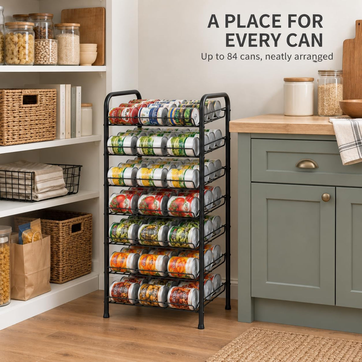 Vrisa Can Organizer for Pantry 5 Tier Canned Food Organizer Can Storage Rack Holds Up to 60 Cans Rolling Soda Soup Vegetable Can Goods Dispenser Shelf for Kitchen Pantry Cabinet, Silver