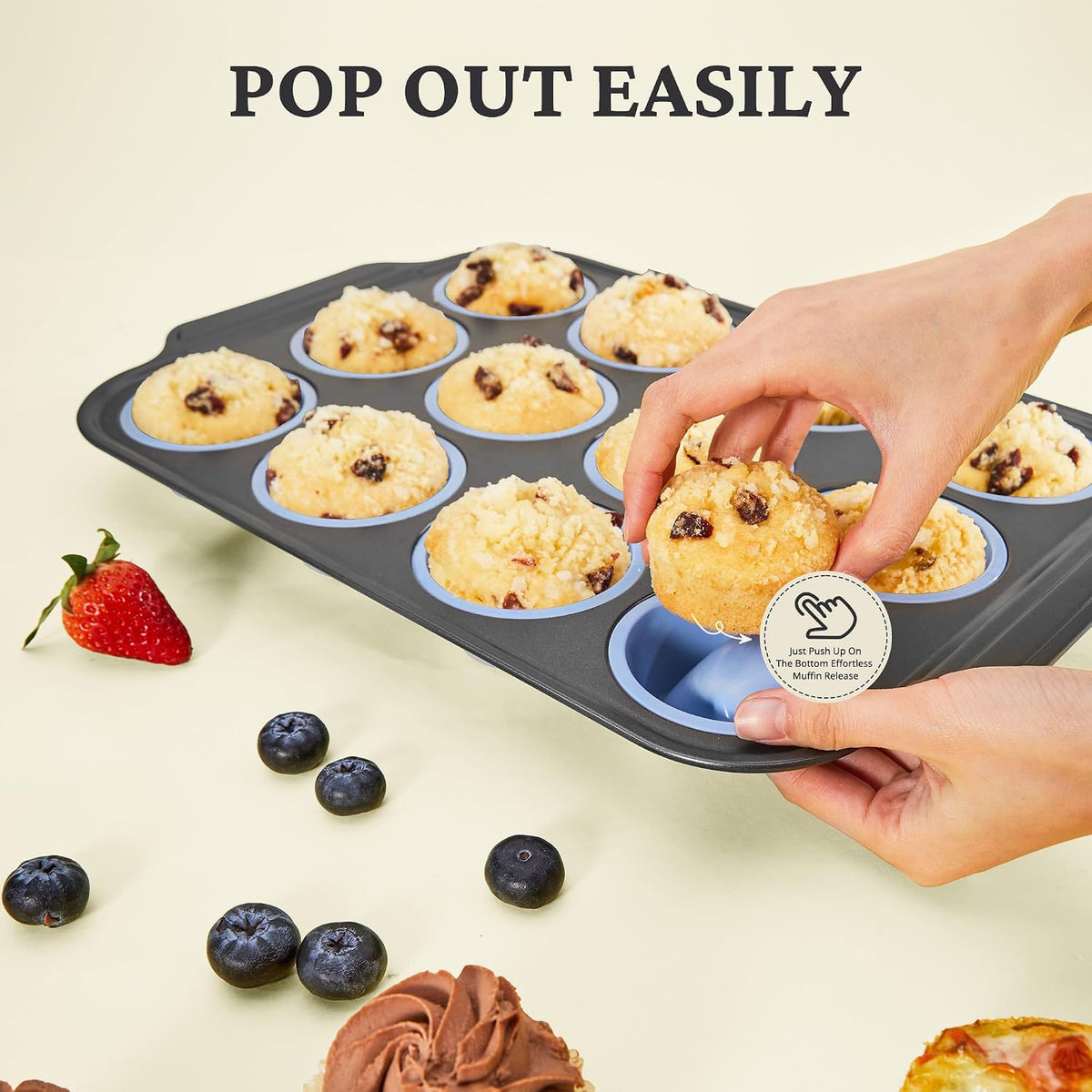 BRONYPRO Silicone Muffin Pans for Baking with Metal Frame