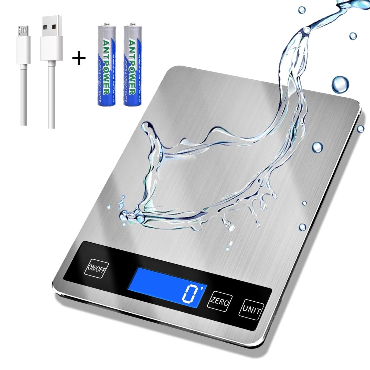 33lb Food Scale, Digital Kitchen Scale for Cooking Baking | Waterproof Stainless Steel Platform, USB Charging &amp; Battery Dual Power, Weighs in Grams and Ounces