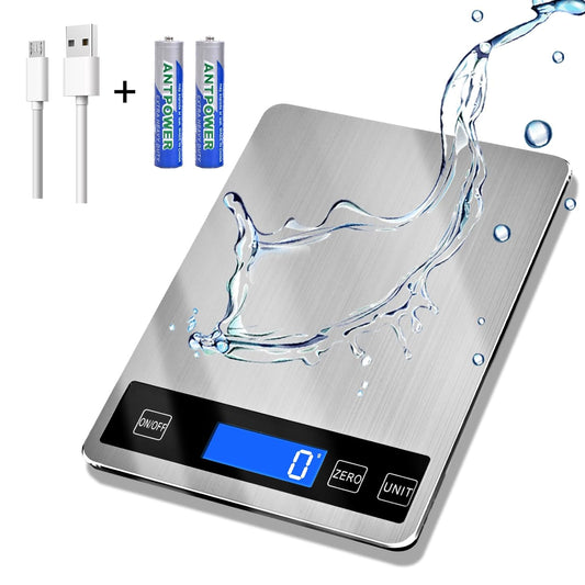 33lb Food Scale, Digital Kitchen Scale for Cooking Baking | Waterproof Stainless Steel Platform, USB Charging &amp; Battery Dual Power, Weighs in Grams and Ounces