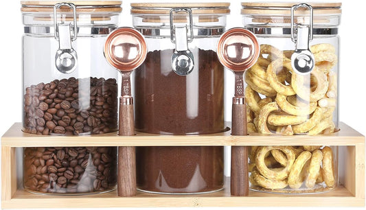 KKC Glass Airtight Coffee Bean Storage Containers for Counter,Ground Coffee Holder Jars,Airtight Glass Countertop Storage