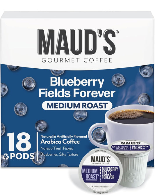 Maud's Blueberry Flavored Coffee Pods, 18 ct, Medium Roast Flavored Coffee in Recyclable Single Serve Pods – 100% Arabica