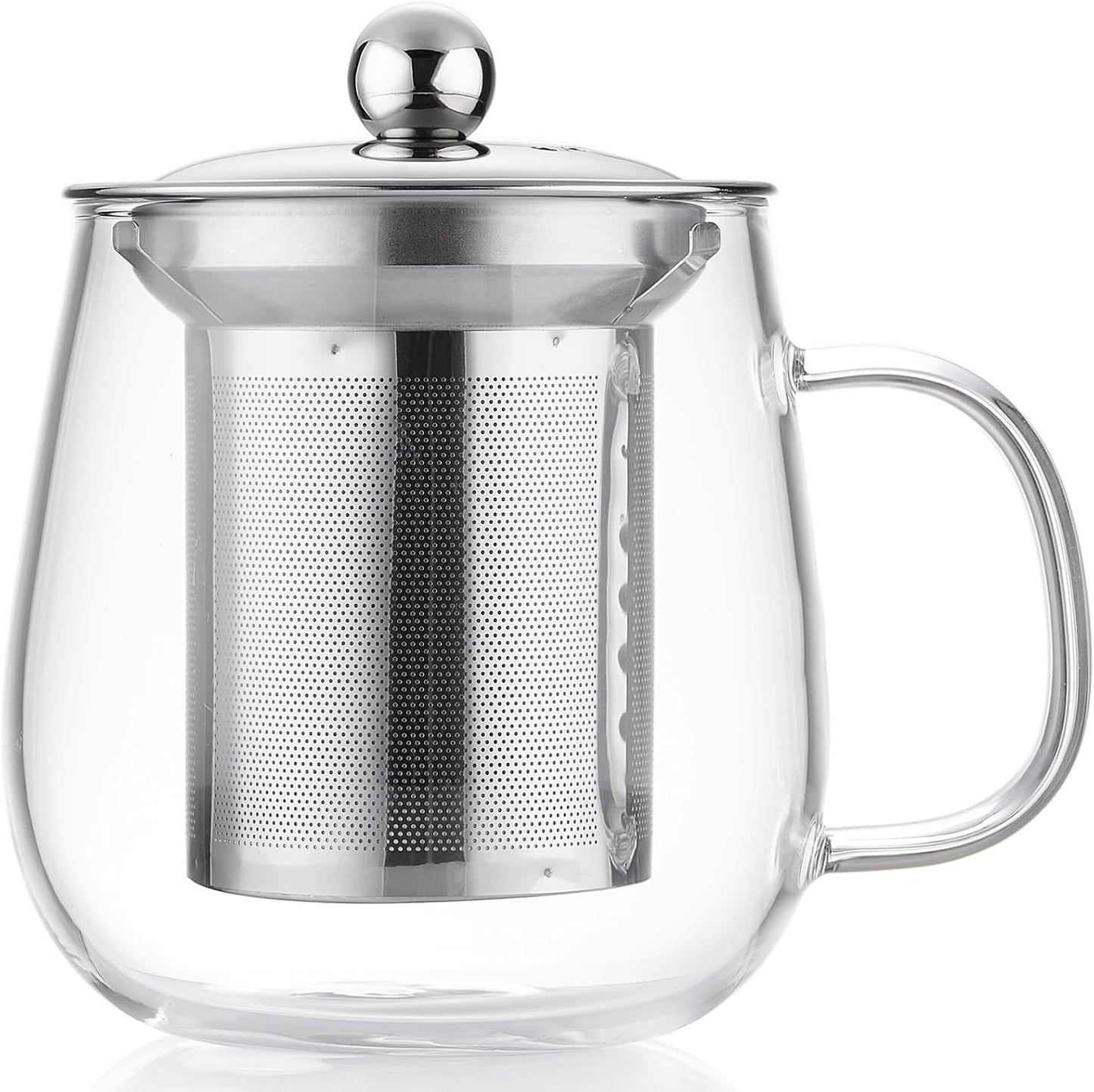 DOPUDO Glass Tea Cup with Infuser and Lid, 17.6oz/520ml Large Borosilicate Glass Teacup with Stailess Steel Filter, Clear Mug for Loose Leaf Blooming Tea, Dishwasher Safe - Tea Maker Gift.