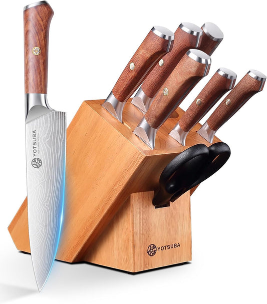 YOTSUBA 8 PCS Japanese Kitchen Knife Set with Block, Ultra Sharp Knives Set