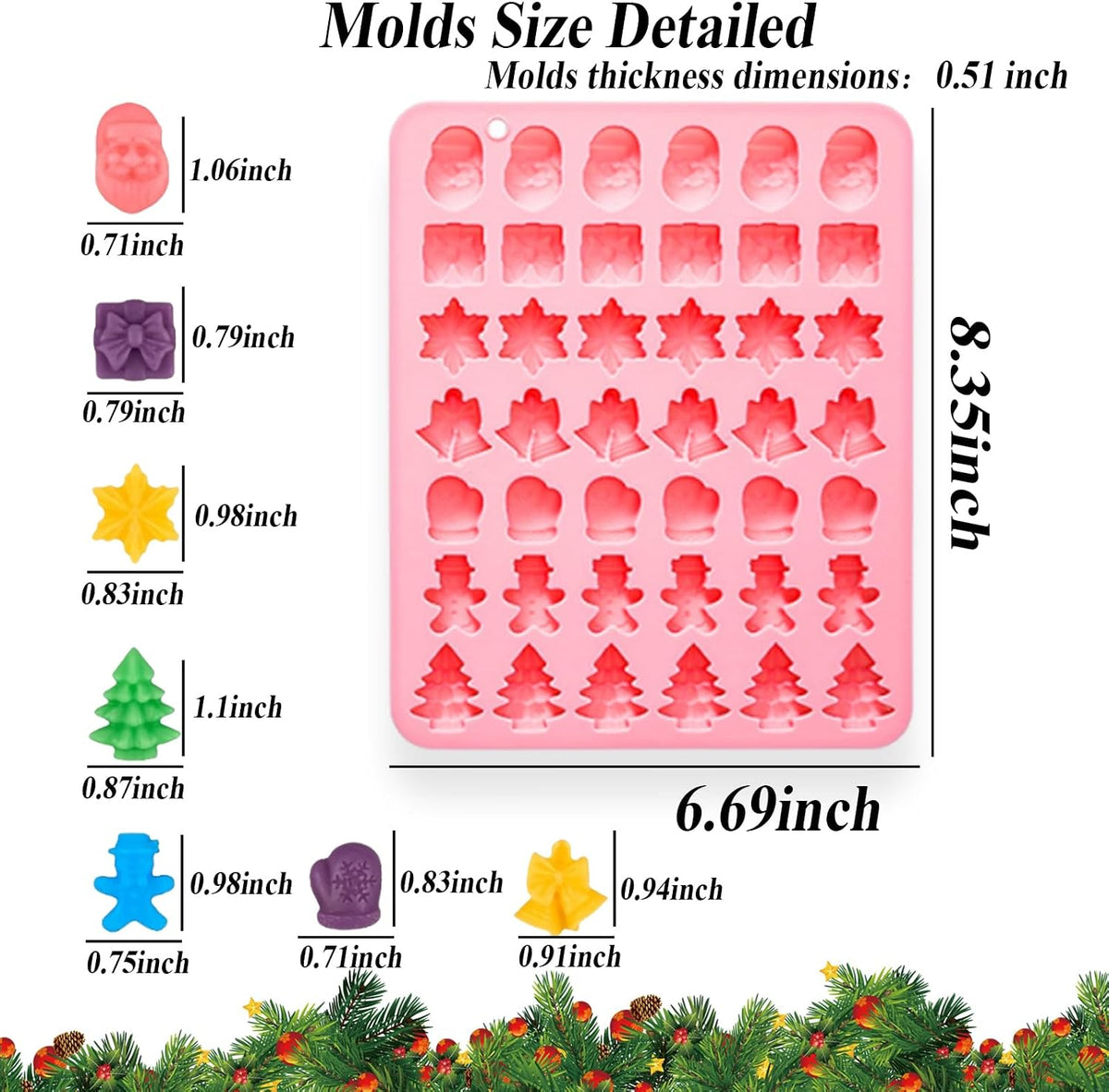 2 Pcs Christmas Chocolate Molds, 42-Cavity Silicone Molds Shape Have Santa Clause Christmas Tree Snowflakes Gingerbread Man Bell Gift Box Gloves for Jellies, Candies, Ice Cubes, Wax Melts, Soaps