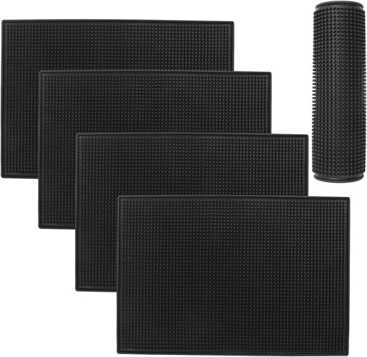 5 Pack Rubber Bar Mats, 18" x 12" Black Bar Service Mat, Spill Mat for Countertop, Bartending, Rubber Bar Mats, Efficient