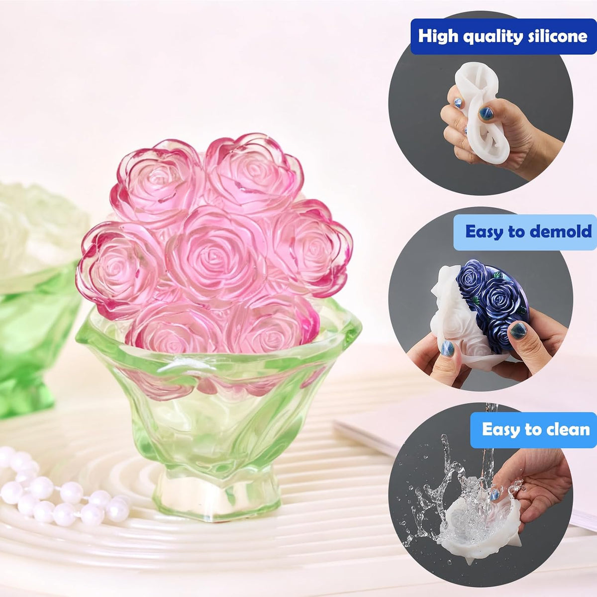 Rose Jar Resin Mold with Lid, Bouquet Shape Silicone Mold for Epoxy Resin