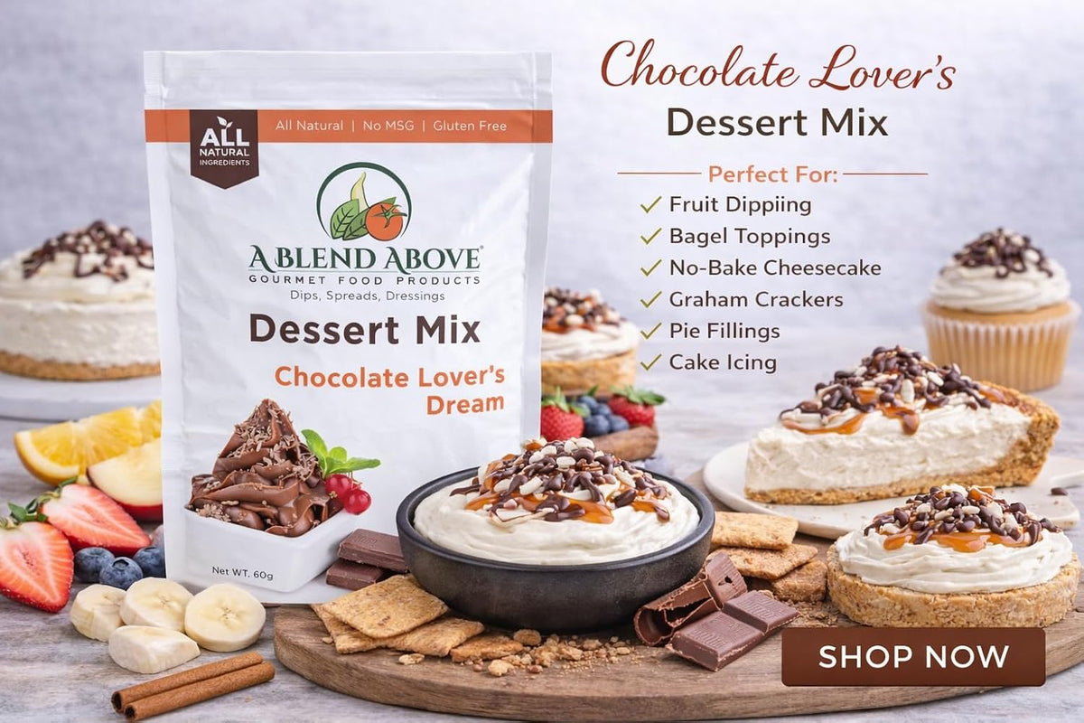 A Blend Above Chocolate Lover's Dream Pie Mix - No Bake, All Natural, Gluten Free, No MSG - Instant Dessert Mix, Fruit Dip, Bagel Topping, Frosting, Cheesecake Filling - Makes 16 Oz (Pack of 3)