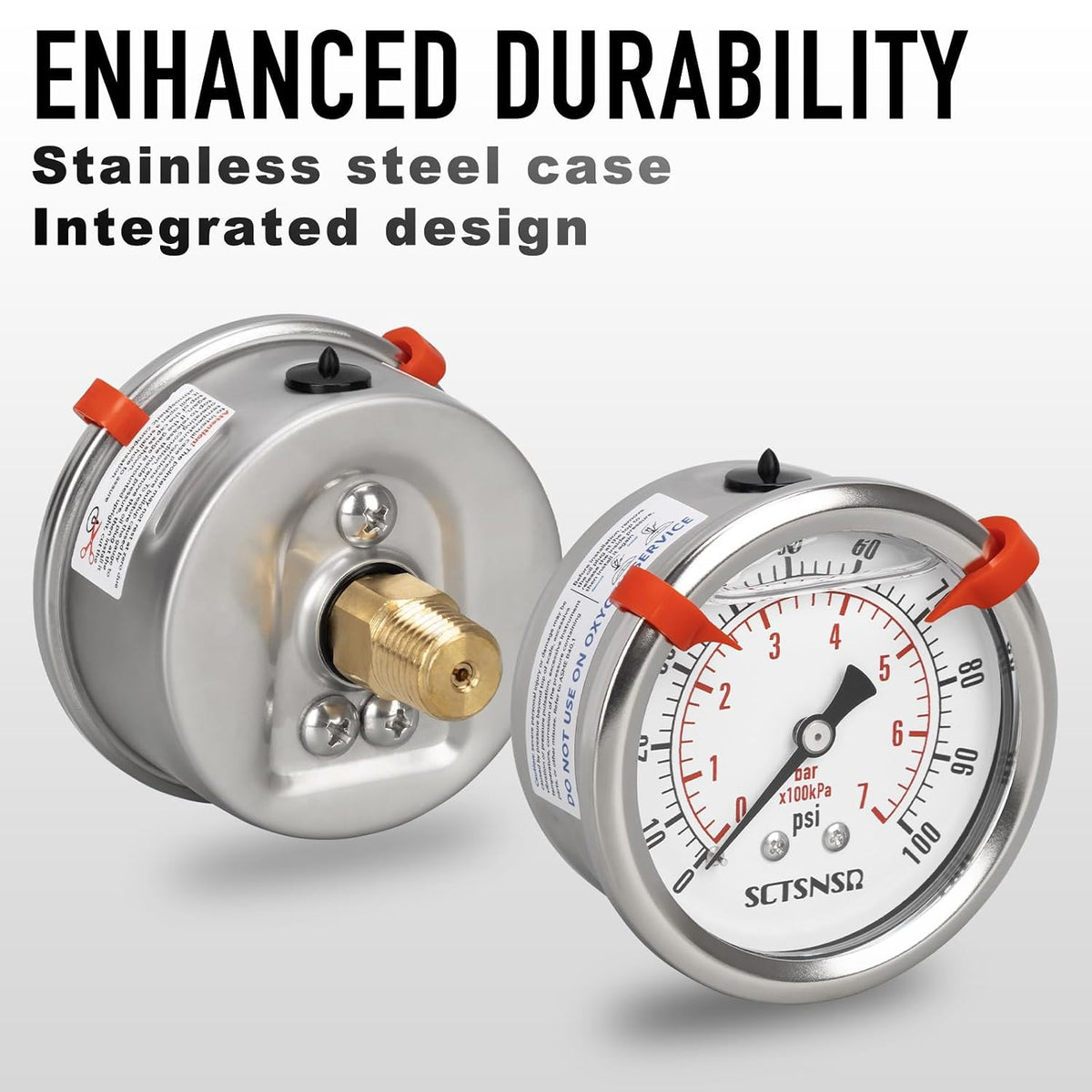 0 to 100 Psi Pressure Gauge, Liquid Filled, 1/4" NPT Back Mount