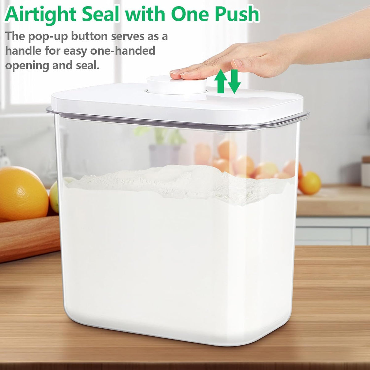 Airtight Rice Container 25 Lbs with Handle and Cup – 12.68Qt Large Flour Sugar Storage Container with Pop Up Seal &amp; Hanging Lid Hooks, Clear Tall Food Storage Bin for Kitchen Pantry Organization