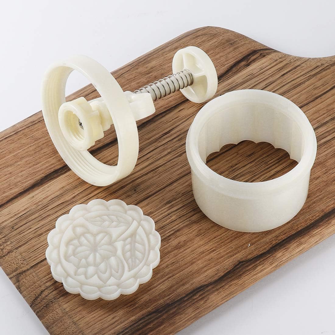 Cookie Stamp Mooncake Mold Set, Cookie Press Maker 180g Shaper | Thickness Adjustable, Bath Bomb Mold, Mid-autumn Festival Moon Cake Mold, DIY Shortbread Hand Cutter, Cake Pie Polvoron Mold
