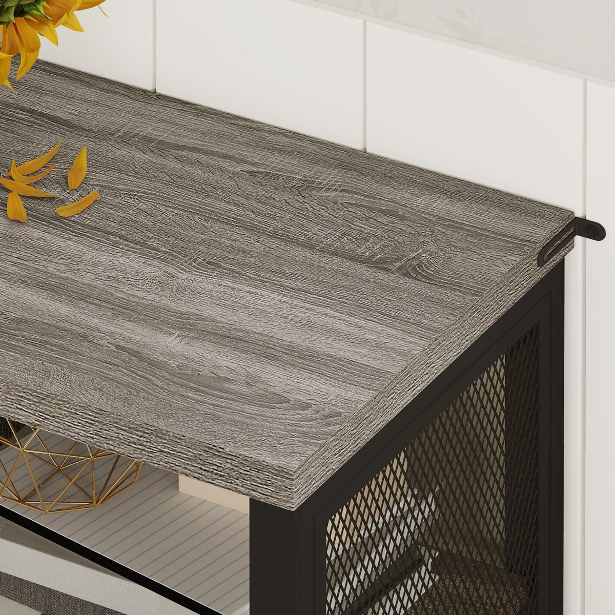 BON AUGURE Liquor Cabinet Bar for Home, Coffee Storage Cabinet | Adjustable Shelves, Small Wood Sideboard Buffet Station Cabinets with Door, for Kitchen/ Dining/ Entryway, Dark Grey Oak, 36"