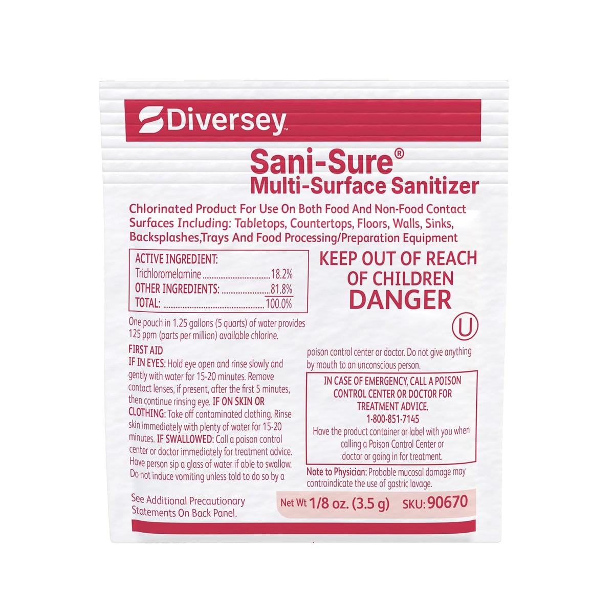 Diversey Sani-Sure Multi-Surface Sanitizer, 100 x 0.125 oz Packets