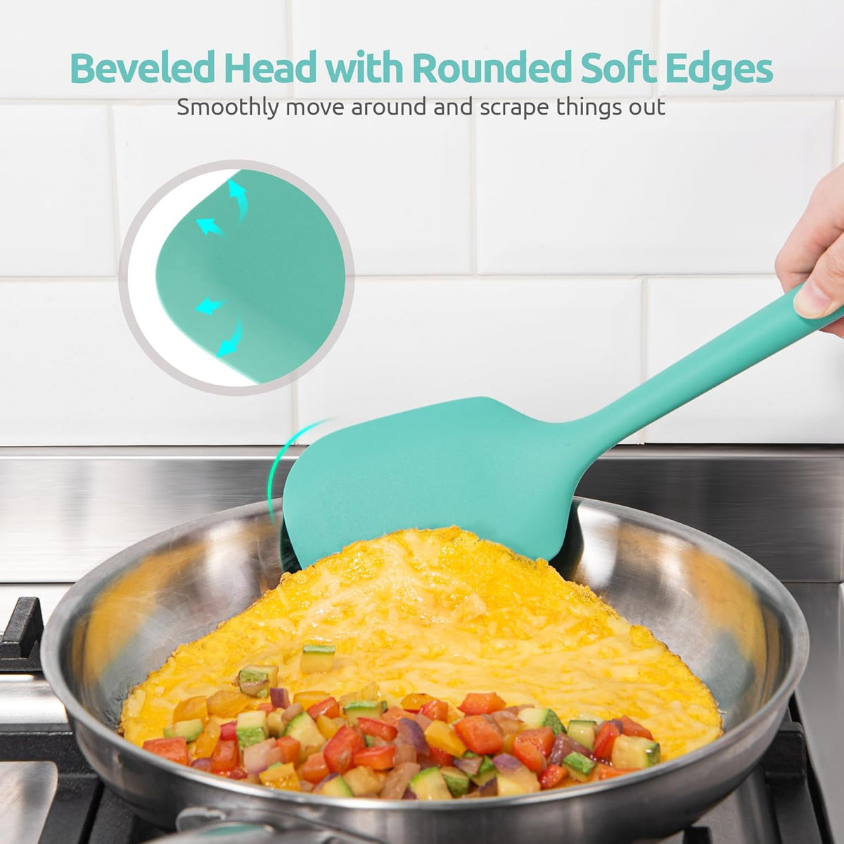 U-Taste Silicone Kitchen Cooking Utensil Set of 5, 13.6" Long, Aqua Sky | 600ºF Heat Resistant Food Grade Kitchen Tools&amp;Gadgets, Extra Long Wide Spatula Turner Spoon Ladle for Serving Mixing Stirring