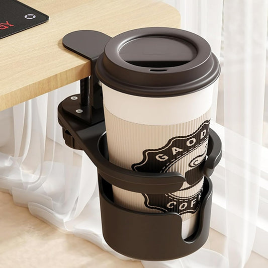 Deeper Desk Cup Holder, 360° Rotating Anti-Spill Cup Holder for Table, Adjustable Clamp on Cup Holder for Gaming Desk, Gift