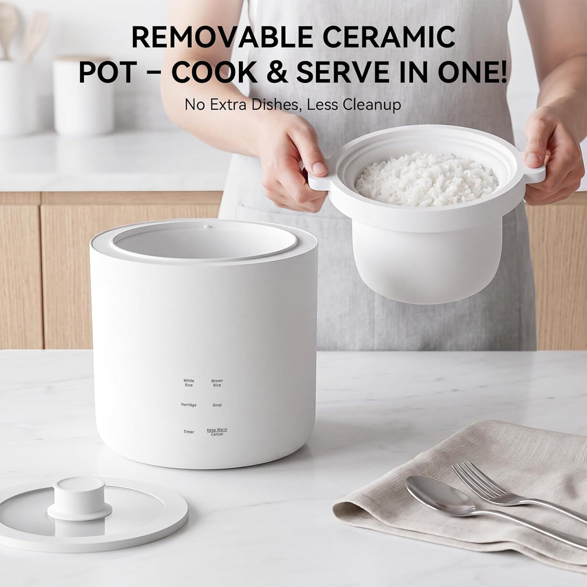 Olayks Mini Rice Cooker 2 Cup Uncooked, Small Electric Cooker, with 4 Cooking Functions, 24 Hour Preset and Heat Preservation, Anti Scald Carry Handle