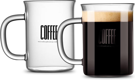 2pcs Set Glass Coffee Mugs 15oz Bell Mouth Glass Coffee Cups Clear Large Tea Cups,Cute Coffee Bar Accessories,Iced Coffee