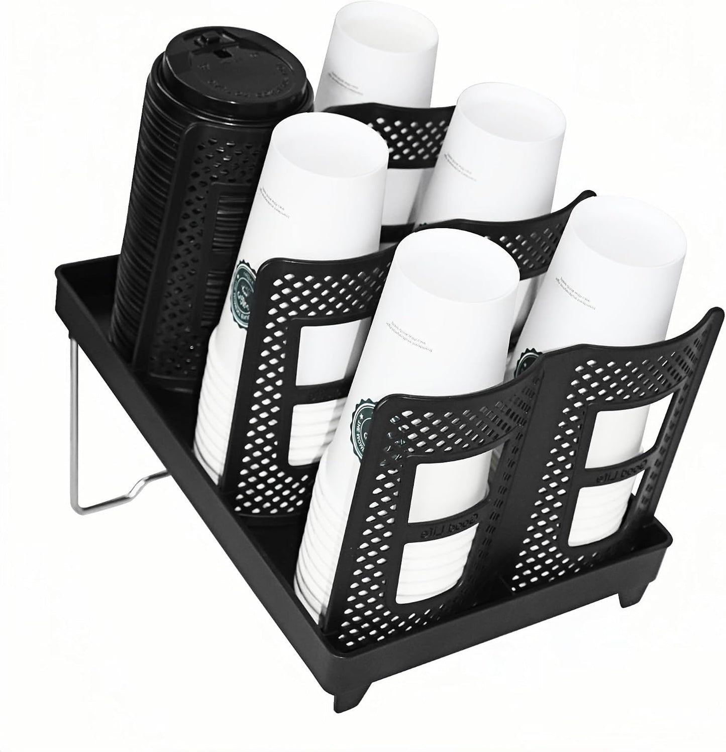 Coffee Cup Holder,Cup Lid Dispenser and Organizer Display Stand,Cup Display Stand on Restaurant,Bathroom,Kitchen,Coffee Shop.Suitable for Cups Ranging from 12 to 32 oz,6Slots