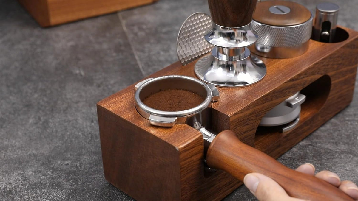 espresso tamping station called Coffee Tamper Station Fit 51 to 54mm Espresso Accessories The tamper holder Or organizer station Adjustable Portafilters Stand Height (7 IN 1)