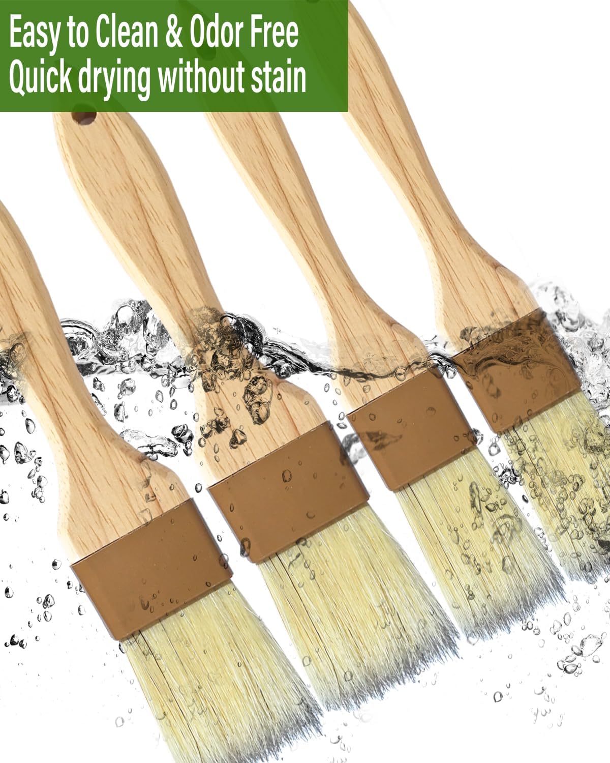 Natural Bristle Basting & Pastry Brush Set - 1.5"& 1" Food Grade Cooking Brushes
