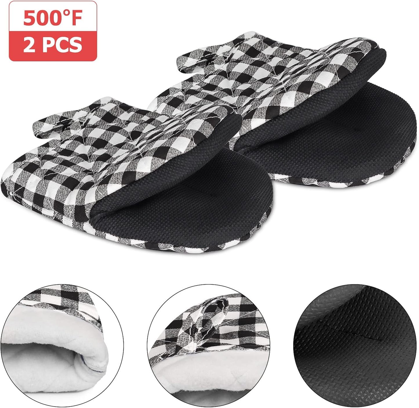 Goldmeet Mini Oven Mitts 2-Pack, 7"x5.5", 500°F Silicone Grip | Non-Slip, Heat Resistant, Machine Washable, Hanging Loop, Fits Small Hands, for Baking Grilling BBQ Cooking