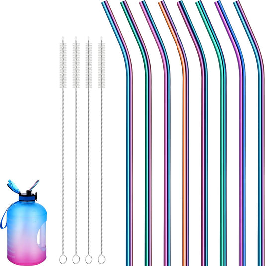 Geiserailie 8 Pieces 14 Inch Stainless Steel Straws Long Drinking Straws for 100 oz Tumblers, Extra with 4 Pieces Cleaning