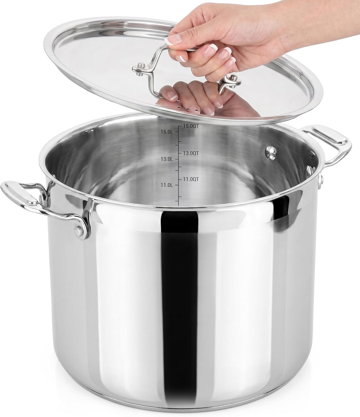 NutriChef 16-Quart Stainless Steel Stockpot - 18/8 Food Grade Heavy Duty Large Stock Pot for Stew, Simmering, Soup, Includes Lid, Dishwasher Safe, Works w/Induction, Ceramic & Halogen Cooktops