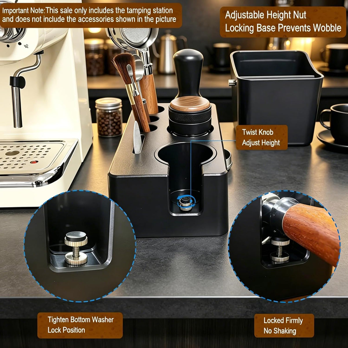 Upgraded Espresso Tamping Station,Espresso Accessories Organizer,Multi-Functional Coffee Accessories Tamper Station,Espresso Station Fit For Standard Portafilter (Black, 51-58mm)