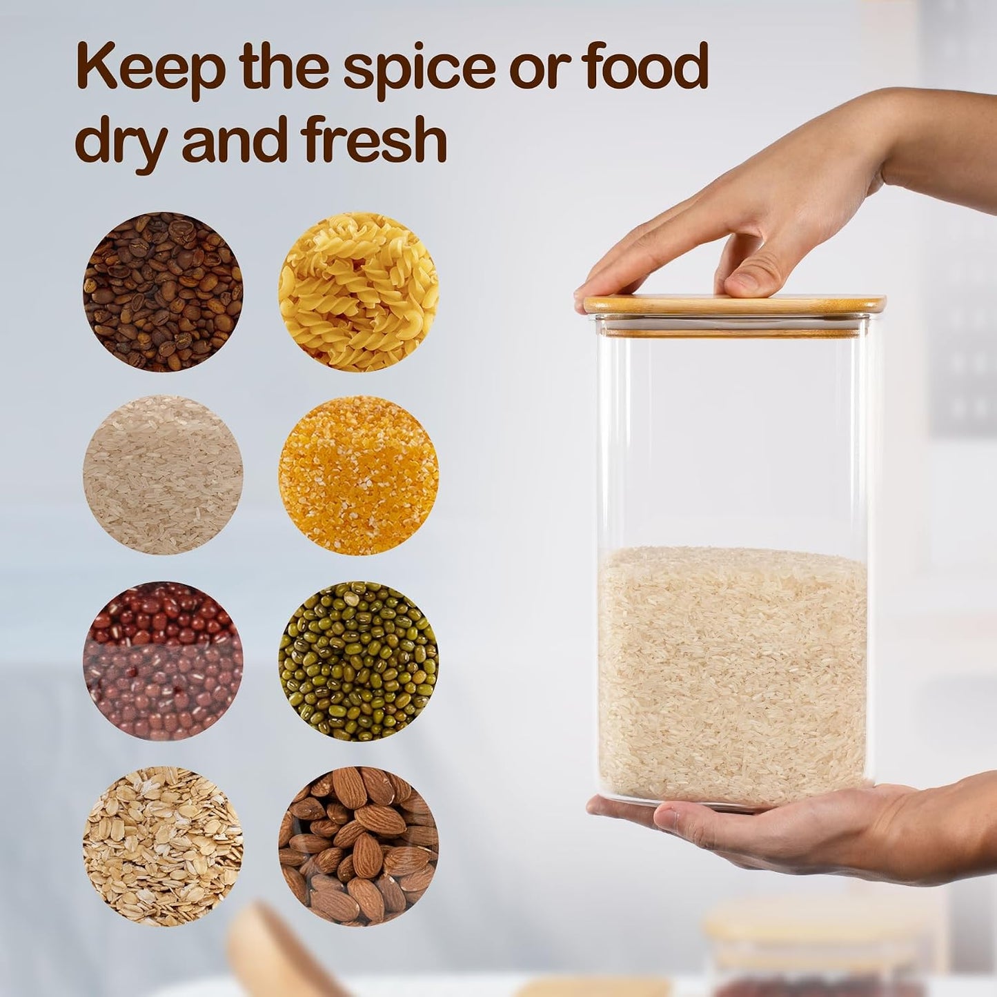 D2scrma 149oz Airtight Glass Square Storage Canister with Bamboo Lid Set of 2(4400ml*2) Large Gallon Glass Jars for Sugar, Flour, Cookies and Coffee beans (‎with Black Lable)