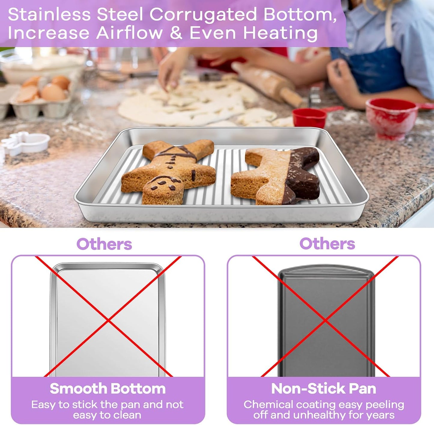 P&amp;P CHEF Baking Pan with Wire Rack, Oven Sheet Tray, 9 x 7 x 1 Inch | Stainless Steel Bacon Pan with Cooling Rack for Cooking Roasting Cookie, Dishwasher Safe &amp; Easy Clean,Heavy Duty &amp; Healthy