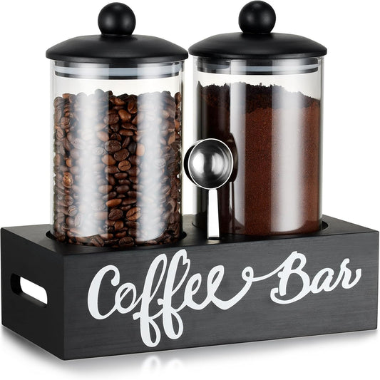 Yangbaga Glass Sugar Coffee Canister for Ground Coffee,2×55OZ Coffee Containers with Handle Shelf Coffee Bar Station