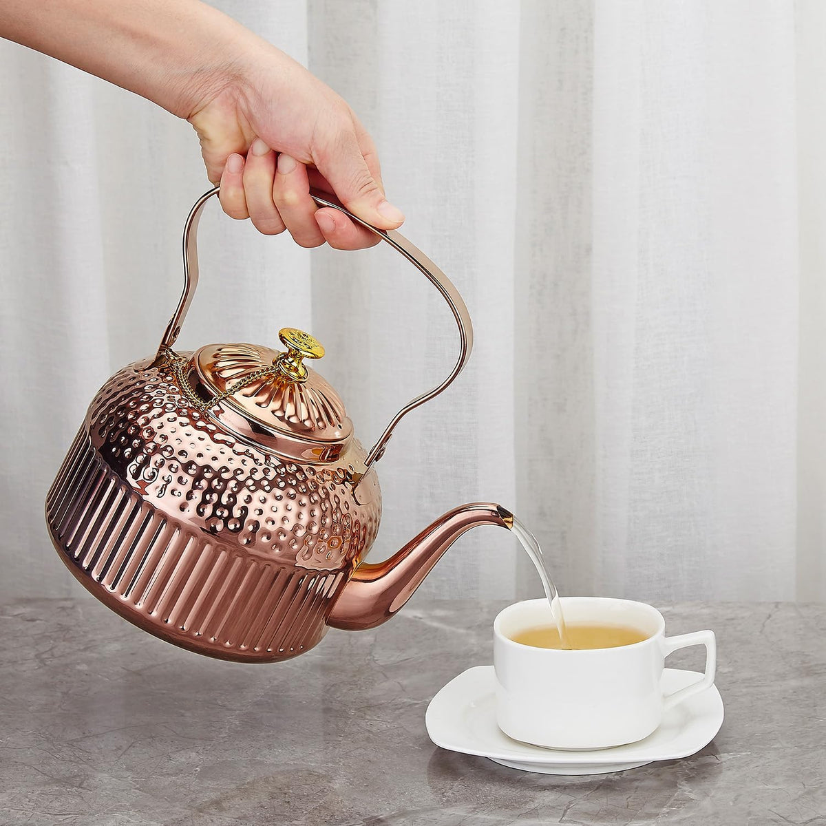 SANQIAHOME Antique 1.5L (50Oz) Stainless Steel Teapot with Infuser copper