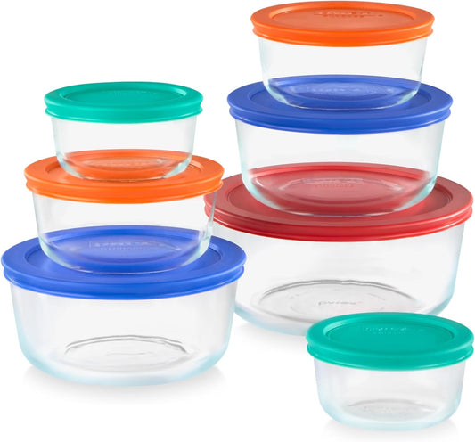 Pyrex Simply Store (7-Pack) Glass Food Storage Containers Set, (1, 2, 4 & 7 Cup) Meal Prep Containers With BPA-Free Lids,